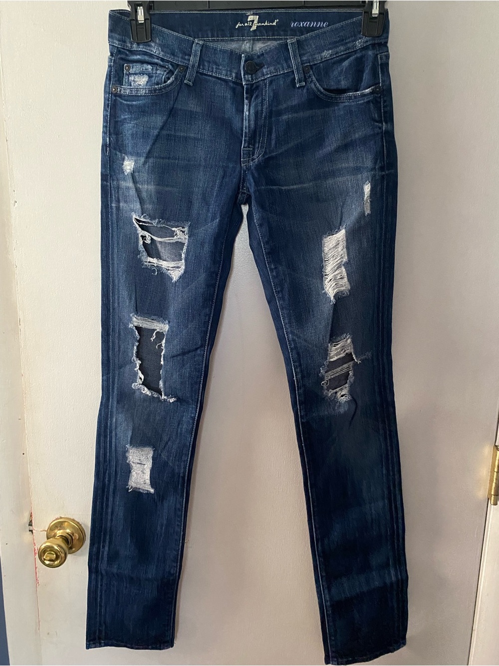 7 For All Mankind Roxanne Blue Distressed Skinny Jeans